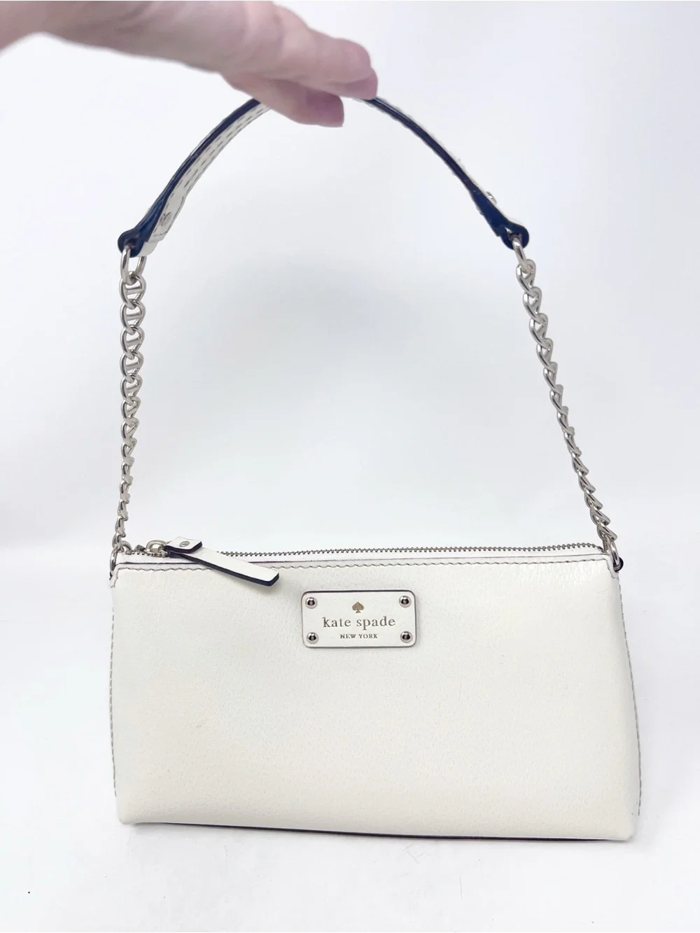 KATE SPADE NEW YORK WELLESLEY BYRD OFF-WHITE PEBBLED LEATHER PURSE CHAIN STRAP